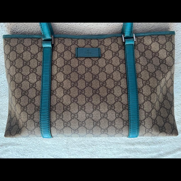 AUTHENTIC GUCCI BLUE COATED LEATHER Gg SUPREME TOTE BAG - Picture 2 of 16
